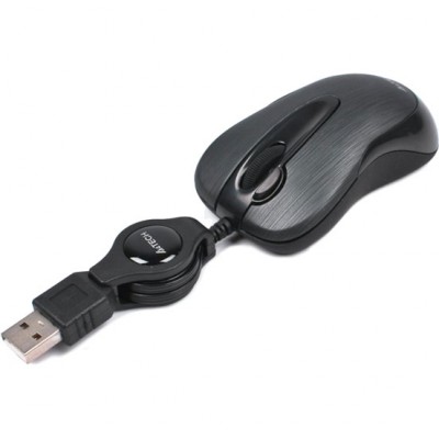 N-60F-1 A4Tech Mouse USB Проводная мини мышка с самоскручивающимся проводом. 100DPI, 4 кнопки, оптический сенсор технология V-track, USB